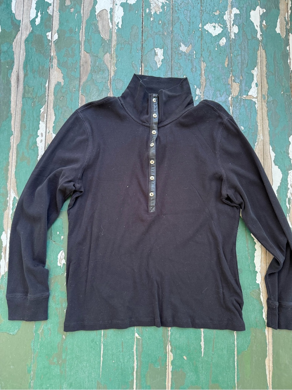 Black Long-Sleeve with faux leather accent chaps all cotton top